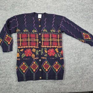 Vintage Laura Ashley Sweater Cardigan Small Blue 90s Wool Granny Cottagecore